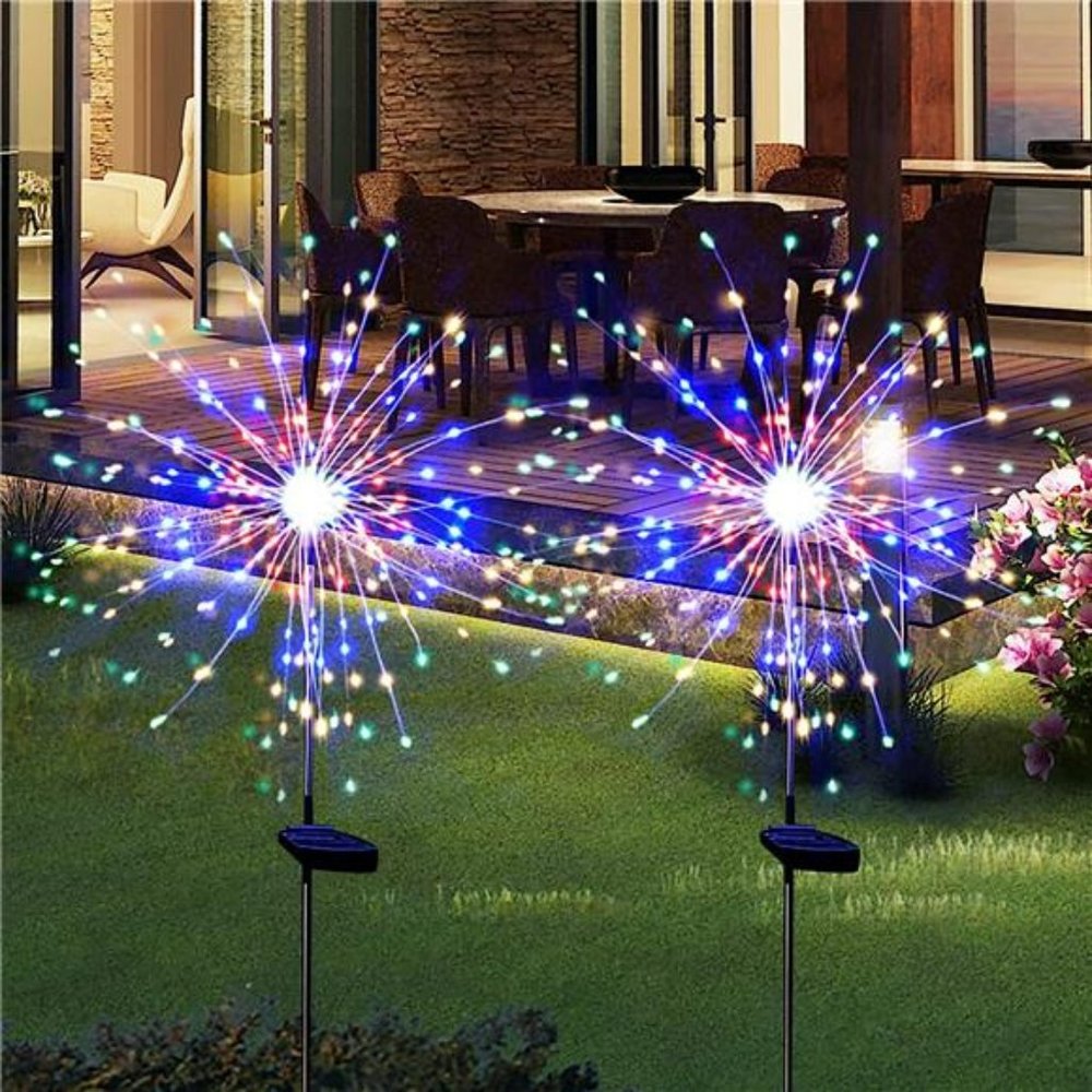 Solar Outdoor Lights Waterproof, 2 Pack Solar Powered Firework Stake Lights